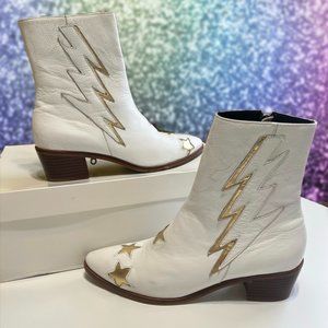 Modern Vice White Leather Rock n Roll Bolt Ankle Boots Size 9.5 / 39.5